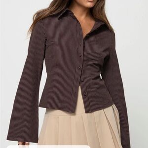 Princess Polly Chocolate Striped Button-Down Shirt